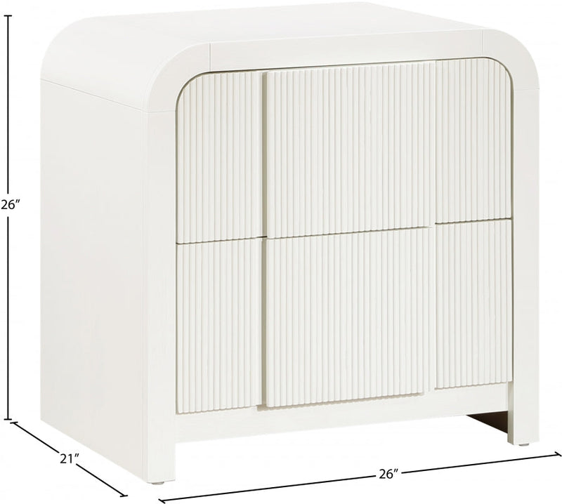 Fluted Solid Wood And Oak Veneer Nightstand in Cream - 314Cream-NS