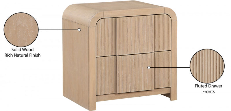 Fluted Solid Wood And Oak Veneer Nightstand in Natural - 314Natural-NS