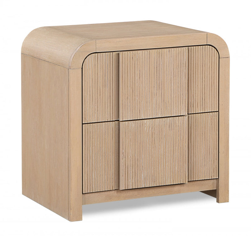 Fluted Solid Wood And Oak Veneer Nightstand in Natural - 314Natural-NS