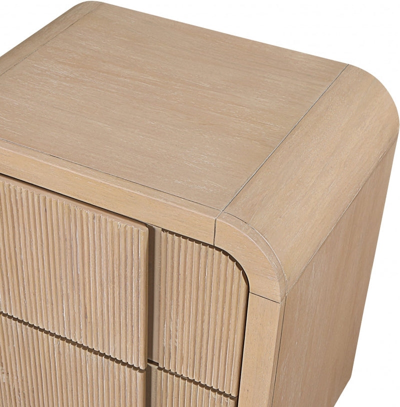Fluted Solid Wood And Oak Veneer Nightstand in Natural - 314Natural-NS
