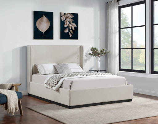 Flynn Linen Textured Fabric King Bed Beige - Gate FurnitureKing Bed