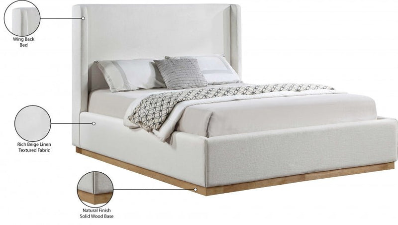Flynn Linen Textured Fabric King Bed Cream - Gate FurnitureKing Bed