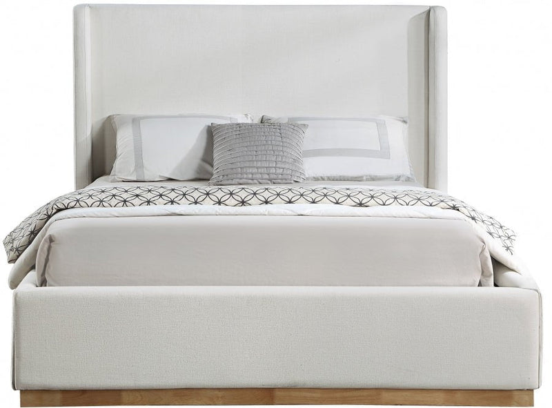 Flynn Linen Textured Fabric King Bed Cream - Gate FurnitureKing Bed