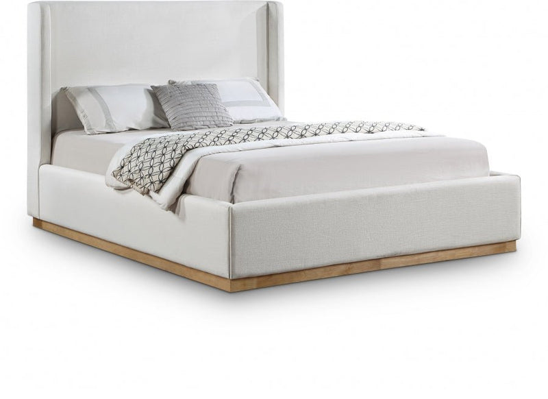Flynn Linen Textured Fabric King Bed Cream - Gate FurnitureKing Bed