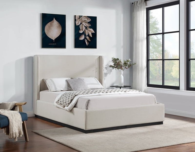 Flynn Linen Textured Fabric Queen Bed Beige - Gate FurnitureQueen Bed