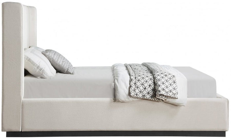 Flynn Linen Textured Fabric Queen Bed Beige - Gate FurnitureQueen Bed