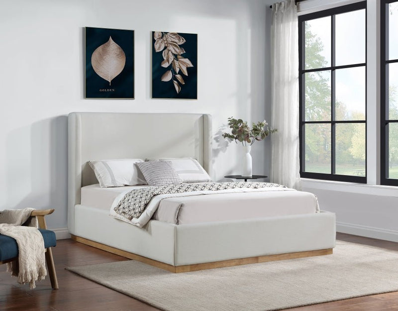 Flynn Linen Textured Fabric Queen Bed Cream - Gate FurnitureQueen Bed