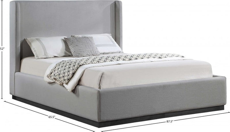 Flynn Linen Textured Fabric Queen Bed Grey - Gate FurnitureQueen Bed