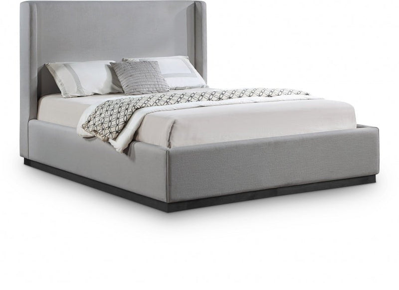 Flynn Linen Textured Fabric Queen Bed Grey - Gate FurnitureQueen Bed