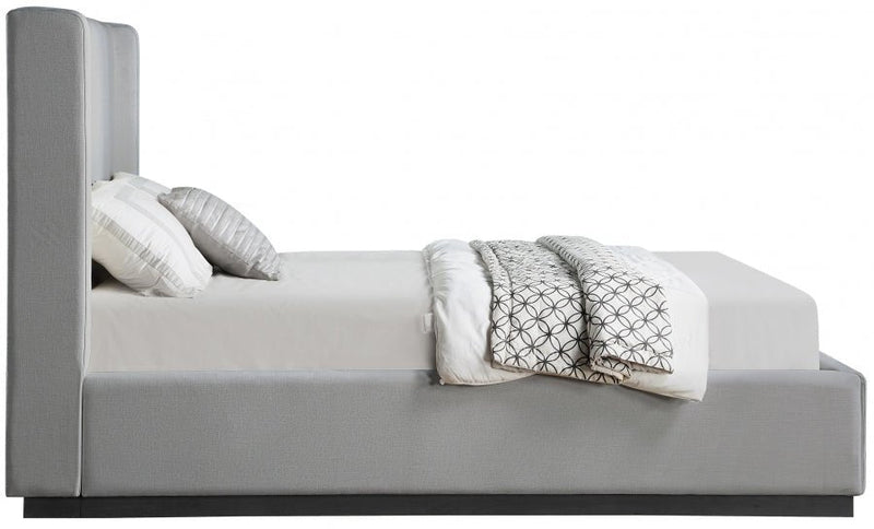 Flynn Linen Textured Fabric Queen Bed Grey - Gate FurnitureQueen Bed