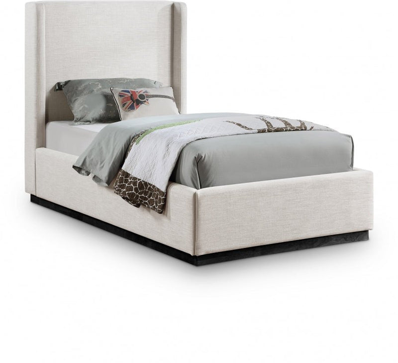 Flynn Linen Textured Fabric Twin Bed Beige - Gate FurnitureTwin Bed