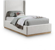 Flynn Linen Textured Fabric Twin Bed Cream - Gate FurnitureTwin Bed