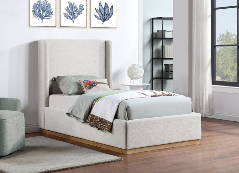 Flynn Linen Textured Fabric Twin Bed Cream - Gate FurnitureTwin Bed