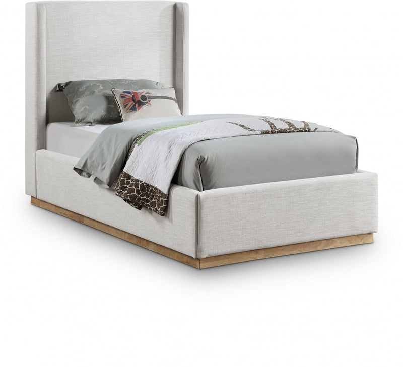Flynn Linen Textured Fabric Twin Bed Cream - Gate FurnitureTwin Bed