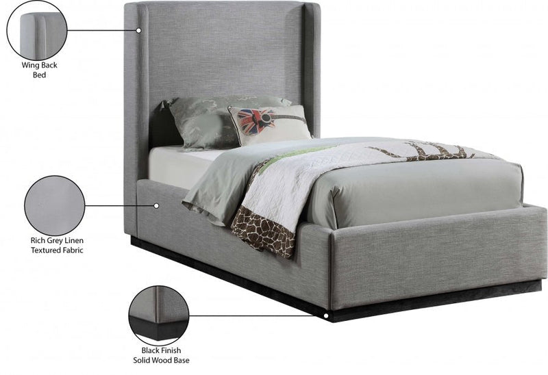 Flynn Linen Textured Fabric Twin Bed Grey - Gate FurnitureTwin Bed