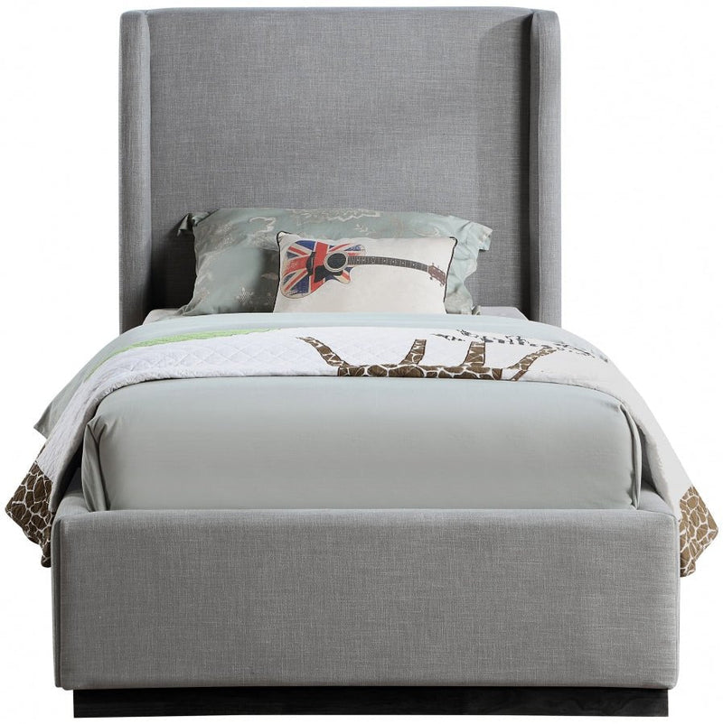 Flynn Linen Textured Fabric Twin Bed Grey - Gate FurnitureTwin Bed