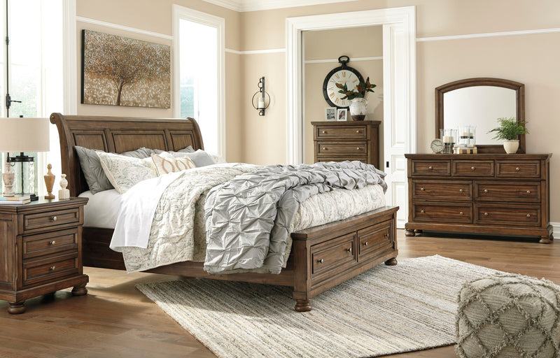 Flynnter Medium Brown Footboard Storage Sleigh Platform Bedroom Set - Gate FurnitureBedroom Set