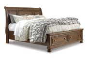 Flynnter Medium Brown Queen Sleigh Bed with 2 Storage Drawers - Gate FurnitureQueen Bed
