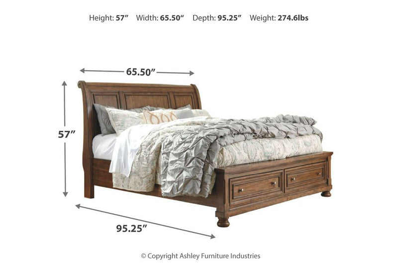 Flynnter Medium Brown Queen Sleigh Bed with 2 Storage Drawers - Gate FurnitureQueen Bed