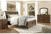 Flynnter Medium Brown Queen Sleigh Bed with 2 Storage Drawers - Gate FurnitureQueen Bed