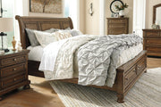 Flynnter Medium Brown Queen Sleigh Bed with 2 Storage Drawers - Gate FurnitureQueen Bed