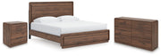 Fortlorn Walnut Brown King Panel Bed, Dresser and Nightstand - PCB386B8