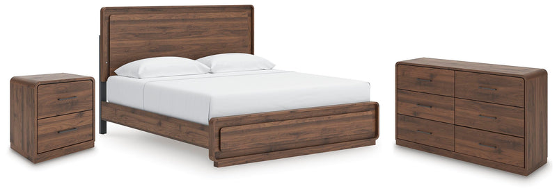 Fortlorn Walnut Brown King Panel Bed, Dresser and Nightstand - PCB386B8