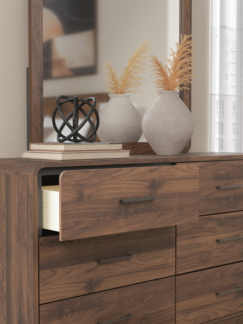 Fortlorn Walnut Brown King Panel Bed, Dresser and Nightstand - PCB386B8