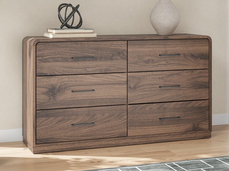 Fortlorn Walnut Brown King Panel Bed, Dresser and Nightstand - PCB386B8