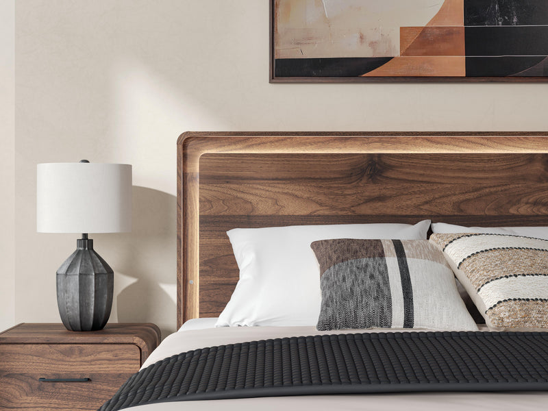 Fortlorn Walnut Brown King Panel Bed, Dresser and Nightstand - PCB386B8