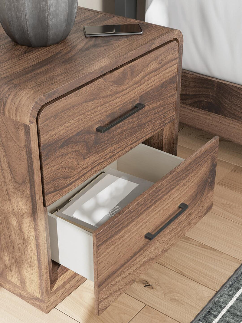 Fortlorn Walnut Brown King Panel Bed, Dresser and Nightstand - PCB386B8