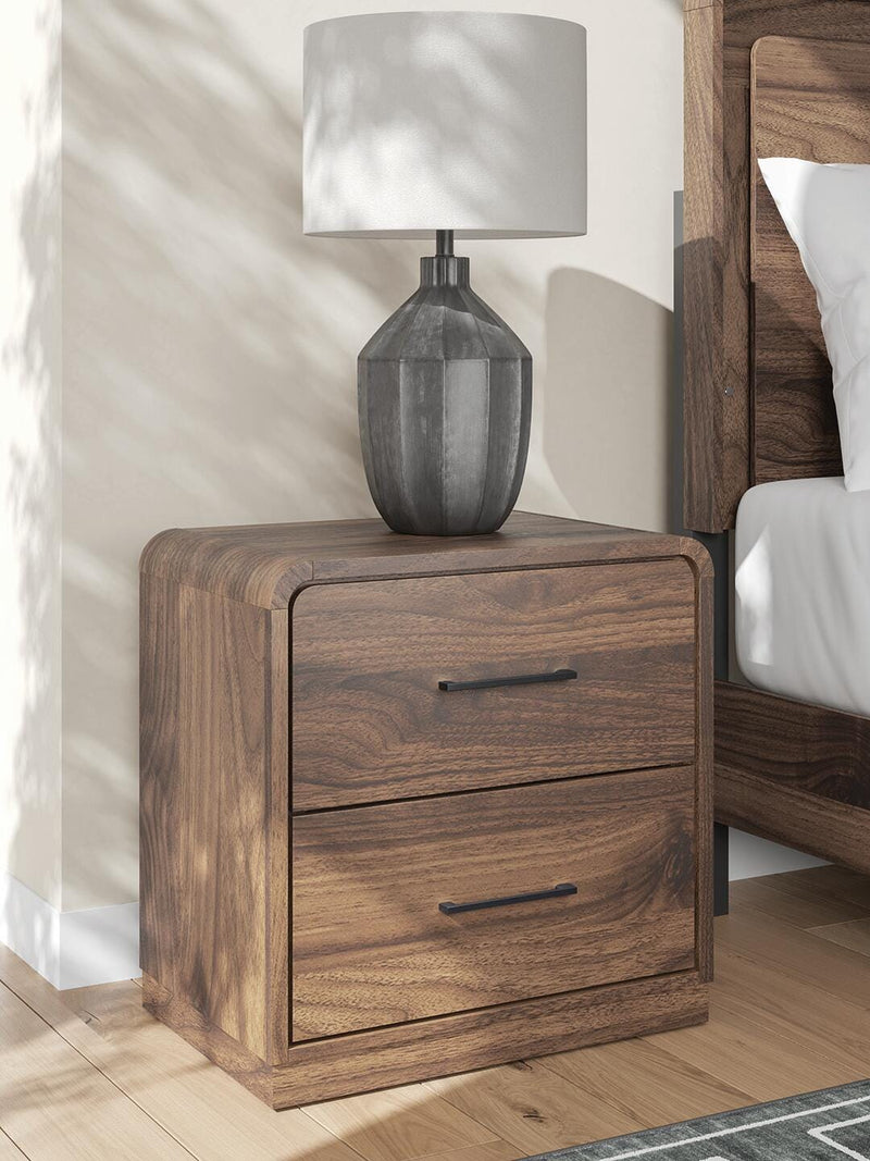 Fortlorn Walnut Brown King Panel Bed, Dresser and Nightstand - PCB386B8