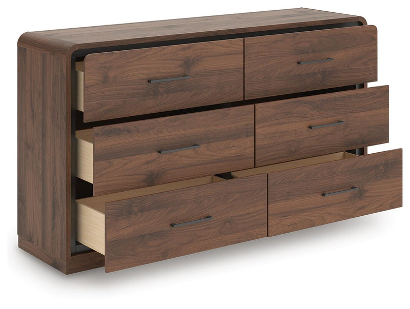 Fortlorn Walnut Brown King Panel Bed, Dresser and Nightstand - PCB386B8
