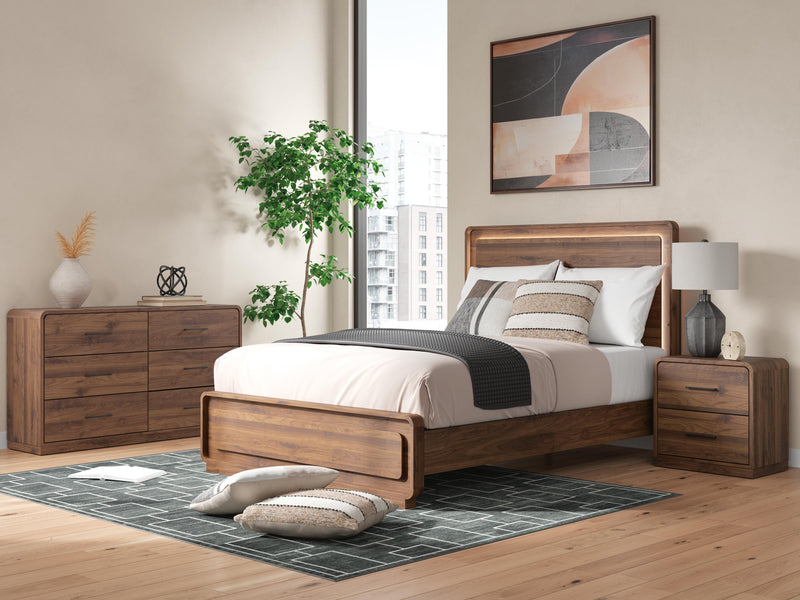 Fortlorn Walnut Brown Queen Panel Bed, Dresser and Nightstand - PCB386B6