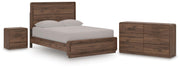 Fortlorn Walnut Brown Queen Panel Bed, Dresser and Nightstand - PCB386B6