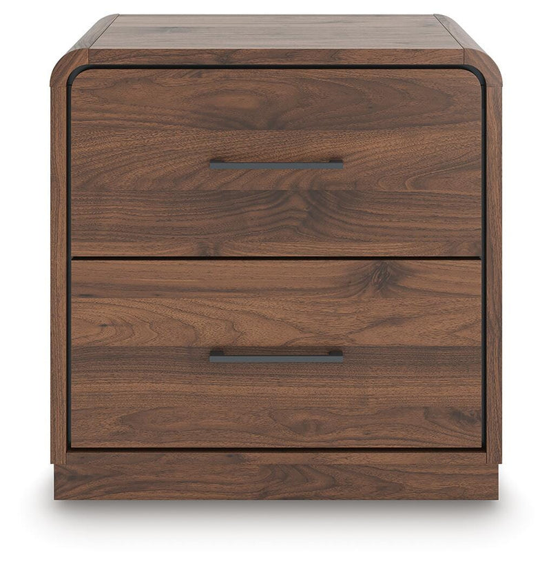 Fortlorn Walnut Brown Queen Panel Bed, Dresser, Mirror and Nightstand - PCB386B7