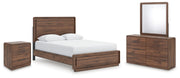 Fortlorn Walnut Brown Queen Panel Bed, Dresser, Mirror and Nightstand - PCB386B7