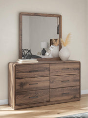 Fortlorn Walnut Brown Queen Panel Bed, Dresser, Mirror and Nightstand - PCB386B7
