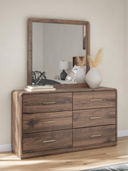 Fortlorn Walnut Brown Queen Panel Bed, Dresser, Mirror and Nightstand - PCB386B7