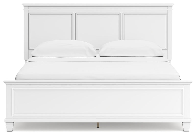 Fortman California King Panel Bed with Mirrored Dresser and Chest in White - PKG015161