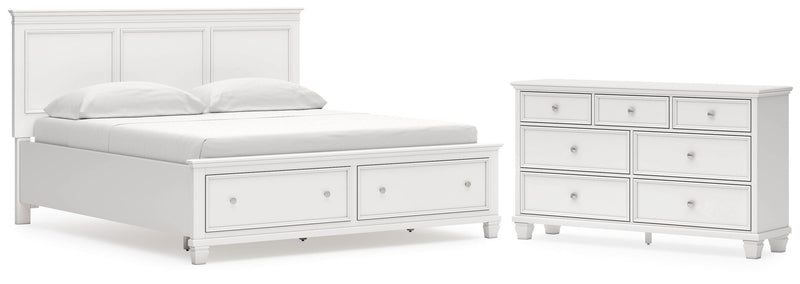 Fortman California King Panel Storage Bed and Dresser in White - PKG023780