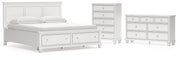 Fortman California King Panel Storage Bed, Dresser and Chest in White - PKG023784