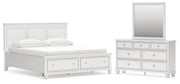 Fortman California King Panel Storage Bed, Dresser and Mirror in White - PKG023781