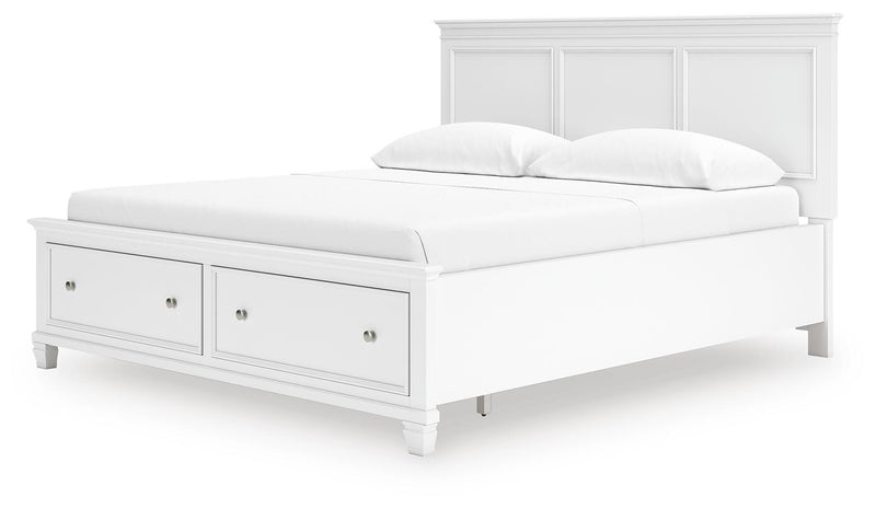 Fortman California King Panel Storage Bed, Dresser and Nightstand in White - PKG023783