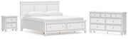 Fortman California King Panel Storage Bed, Dresser and Nightstand in White - PKG023783