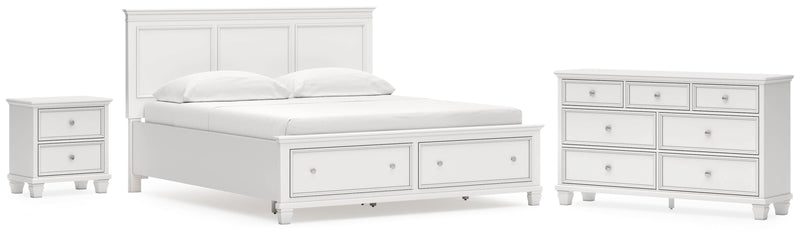 Fortman California King Panel Storage Bed, Dresser and Nightstand in White - PKG023783