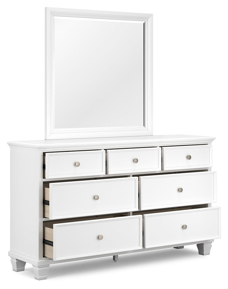 Fortman Full Panel Bed with Mirrored Dresser in White from Ashley - Luna Furniture