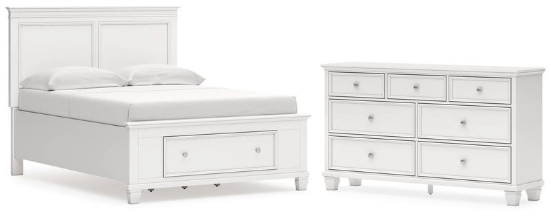 Fortman Full Panel Storage Bed and Dresser in White - PKG023790