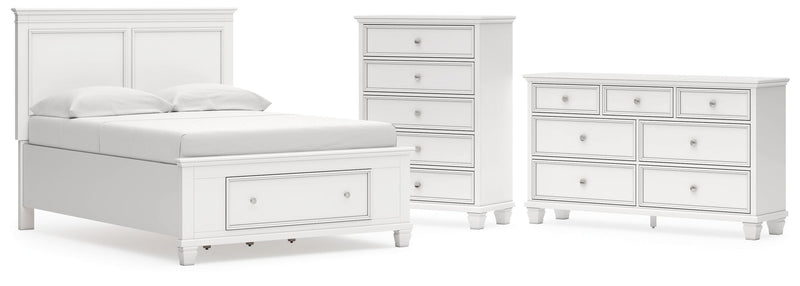 Fortman Full Panel Storage Bed, Dresser and Chest in White - PKG023794