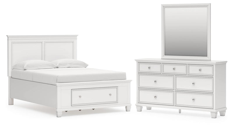 Fortman Full Panel Storage Bed, Dresser and Mirror in White - PKG023791